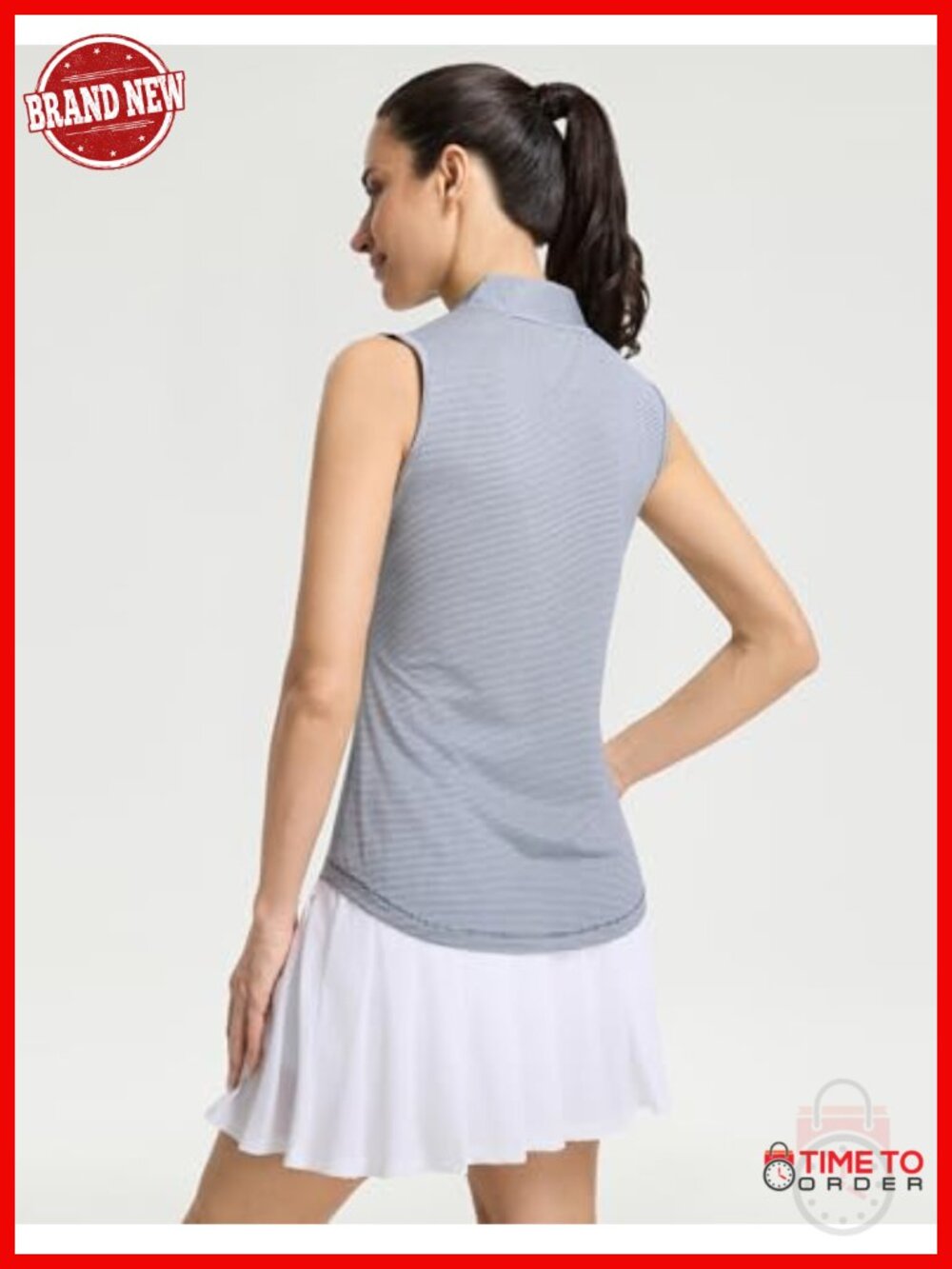 Women's Golf Sleeveless Quarter Zip Tank Top Quick Dry Lightweight Striped Vest - Picture 2 of 6